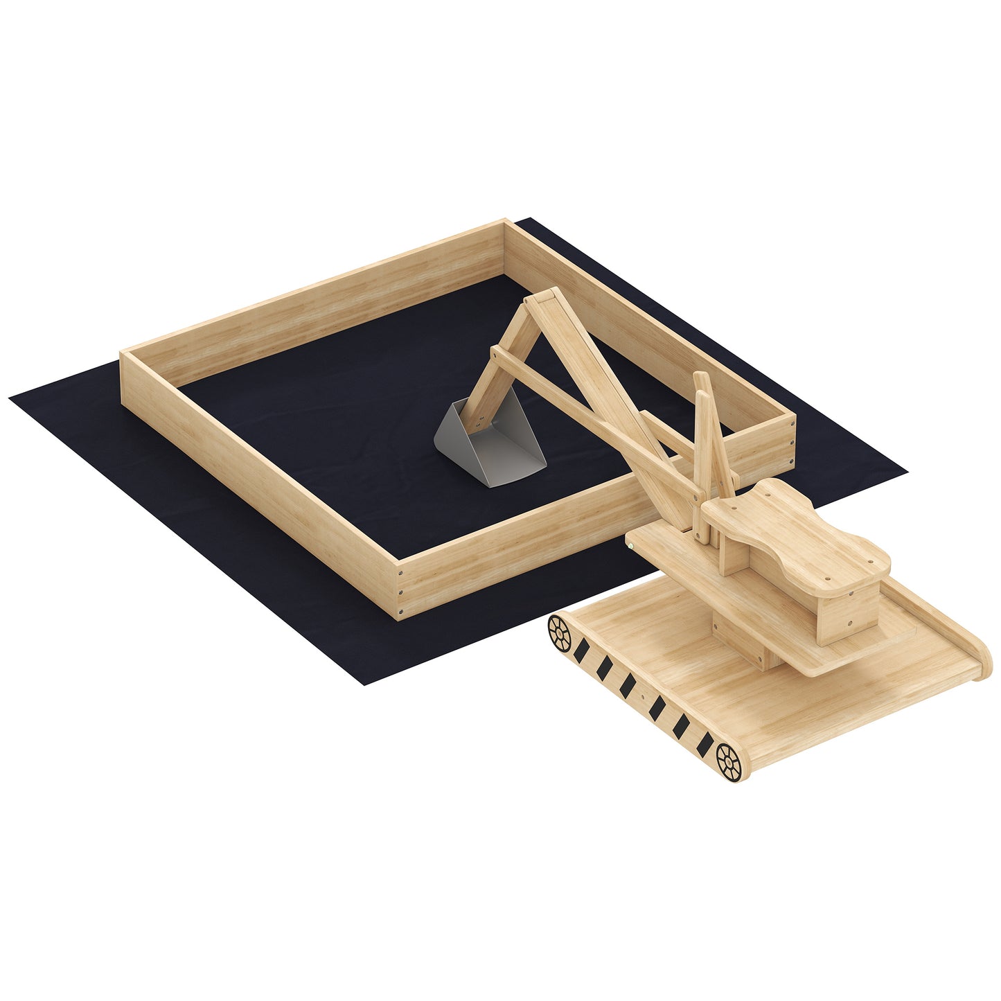Wooden Sand Pit with Digger & 360° Swivel Seat – 200kg Sand Capacity, Fabric Liner, Solid Fir Wood, For Garden, Ages 3–6