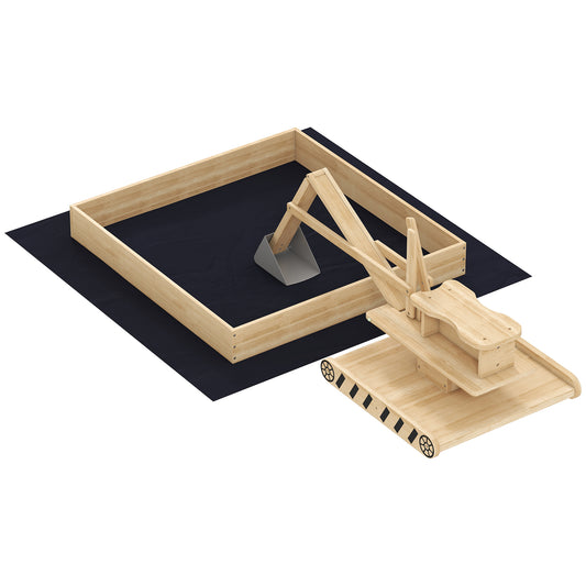 Wooden Sand Pit with Digger & 360° Swivel Seat – 200kg Sand Capacity, Fabric Liner, Solid Fir Wood, For Garden, Ages 3–6