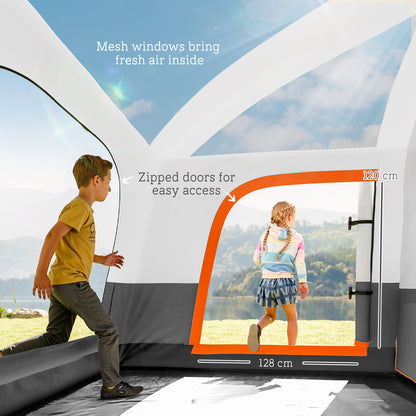 4-6 Man Camping Tent, Double Layer Tunnel Tent with Porch, Living Area and 2 Bedrooms, Sewn in Groundsheet, 3000mm Waterproof, Grey