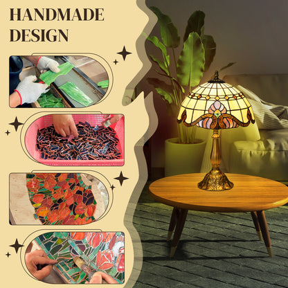Stained Glass Table Lamp, Handmade Antique Style Bedside Lamp, Decorative Night Light for Bedroom, Living room, Home, Nightstand