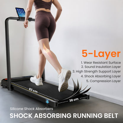 Folding Walking Treadmill | Under-Desk Walking Pad | Manual Incline | 2.0HP | 1-6km/h | LED Display & Remote | Black