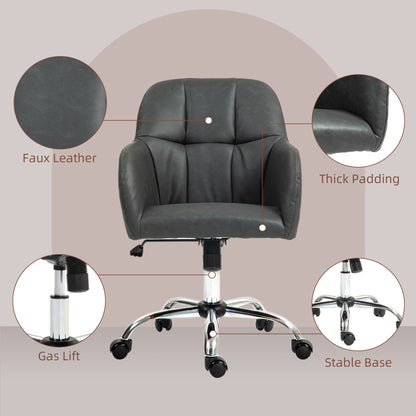Computer Desk Chair, PU Leather Swivel Office Chair, Makeup Vanity Chair with Height Adjustable, Wheels, for Home Study Bedroom, Grey