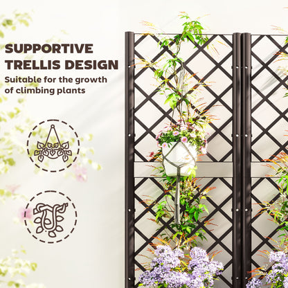 Large PP Raised Garden Bed with Trellis | 8 Drainage Holes & Drain Plugs | 75kg Capacity | 120x40x140cm | Indoor & Outdoor | Climbing Plants Veg & Flowers | Brown