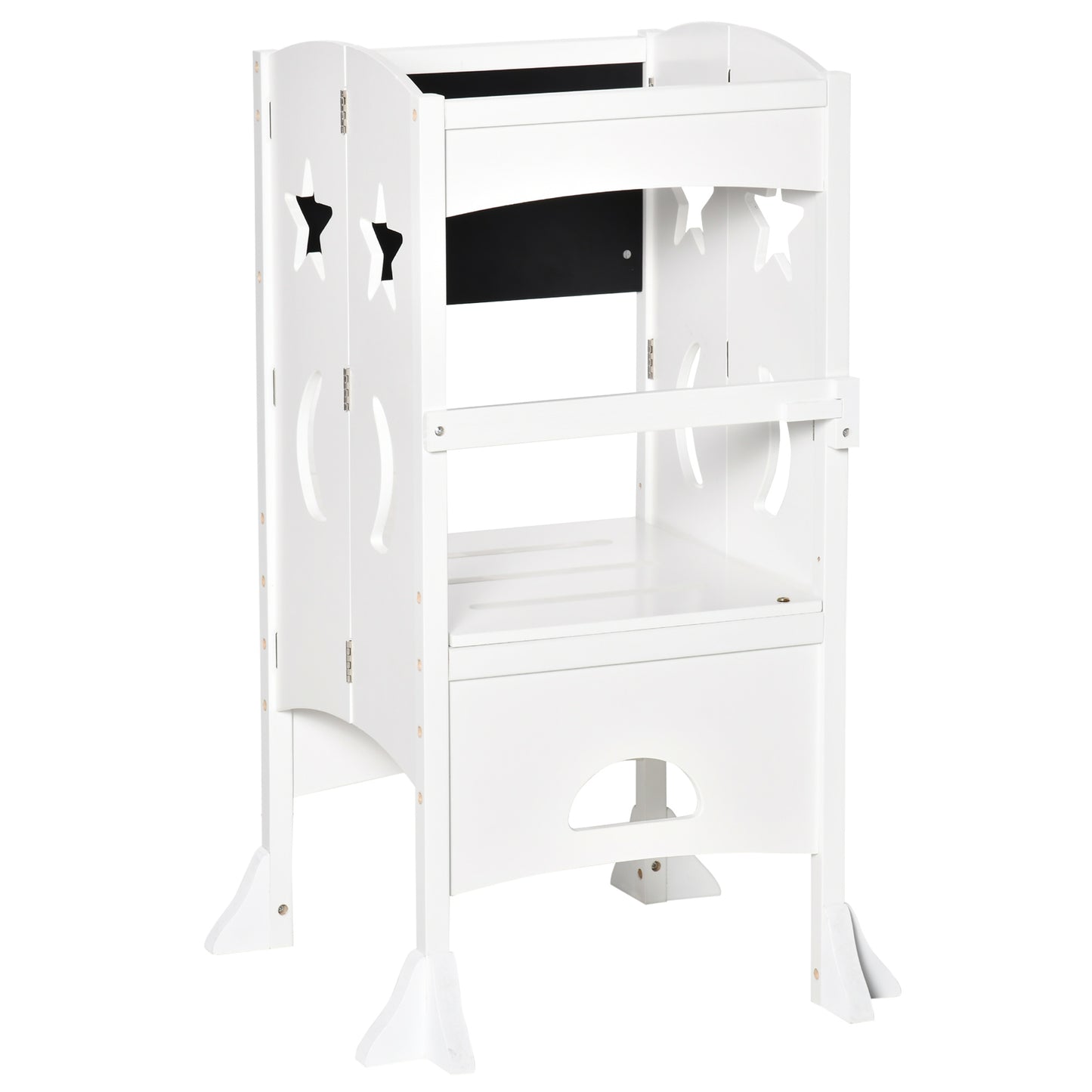 Kids Step Stool Toddler Kitchen Stool with Blackboard Lockable Handrail for Kids Kitchen Counter White