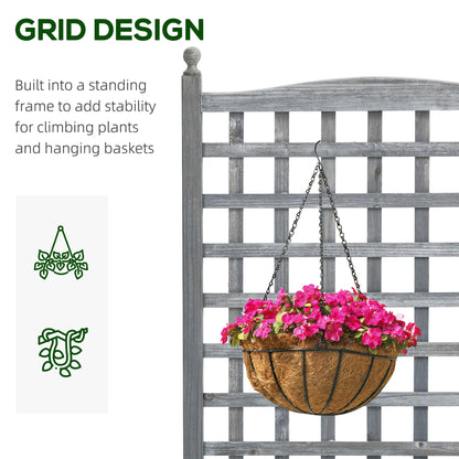 Fir Wood Raised Garden Bed with Trellis | 2 Drainage Holes | 50kg Capacity | 64x28x120cm | Indoor & Outdoor | Climbing Plants Flowers & Veg | Grey