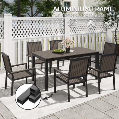 6 Seater Garden Dining Set with Stackable Chairs, Aluminium Frame, Rectangular Plastic Top, Garden Furniture Set, Outdoor Dining Table and Chairs