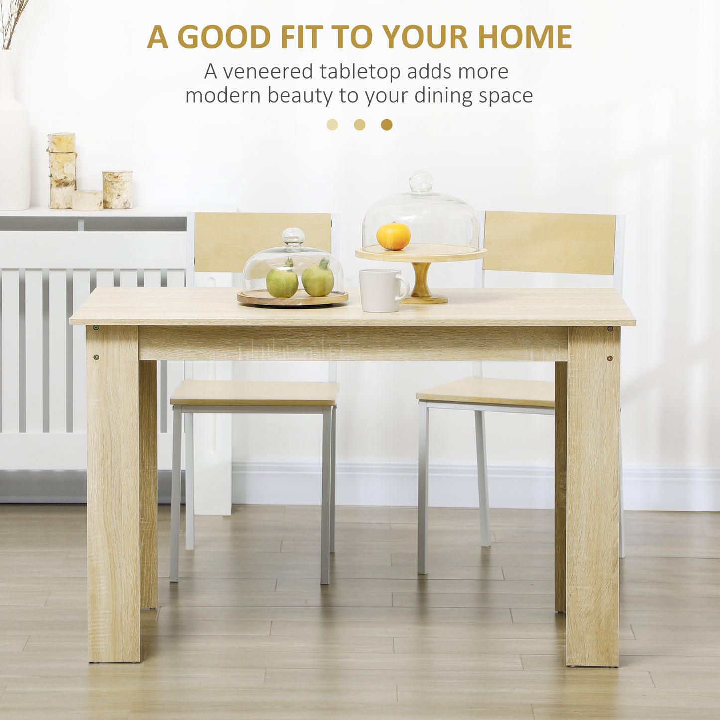 Dining Table for 4-6 | Oak Wood Effect | Triangular Legs | Water Resistant | 120x69x75cm