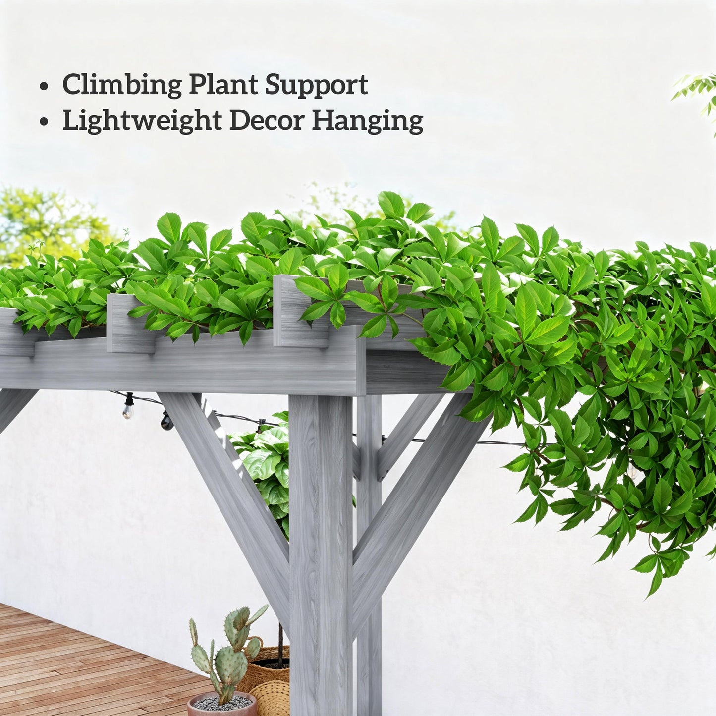 2x2m Wooden Garden Pergola | Fir Wood | Climbing Plants | Anchor Bolts | Windproof Level 6-7 | Grey