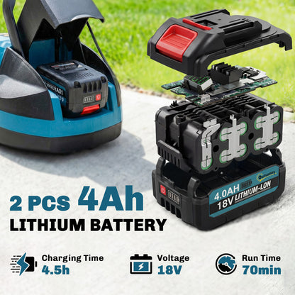 Outsunny 18V Cordless Lawnmower with 2 x 4Ah Batteries & Charger, Battery Lawn Mower with 21cm Cutting Width, 3 Cutting Heights