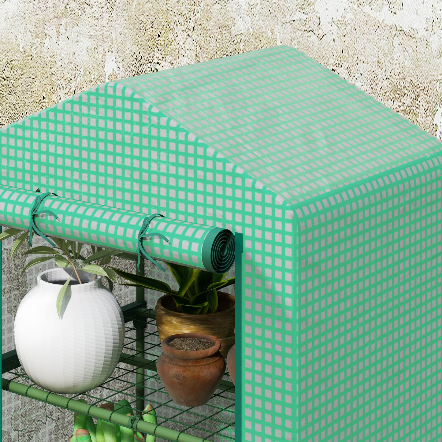 3 Tier Mini Greenhouse Portable Garden Grow House with Roll Up Door and Wire Shelves, 69 x 49 x 125 cm, Green