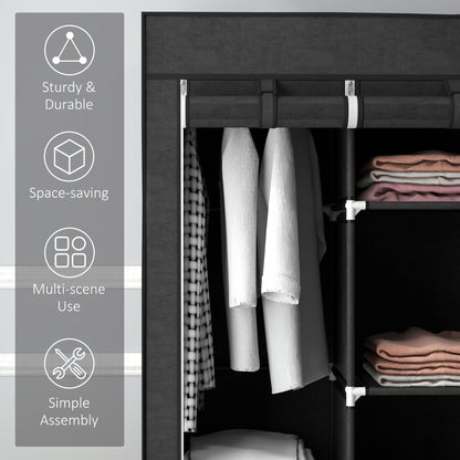 Fabric Wardrobe, Portable Wardrobe, Clothes Storage Unit with 8 Shelves, 2 Hanging Rods, 125 x 43 x 162.5 cm, Black