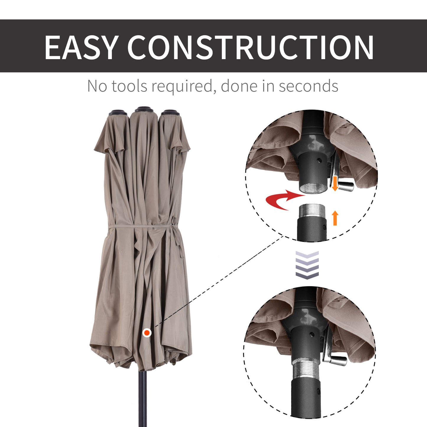 Outsunny 4.6m Garden Parasol Double-Sided Sun Umbrella Patio Market Shelter Canopy Shade with Umbrella Stand, Tan