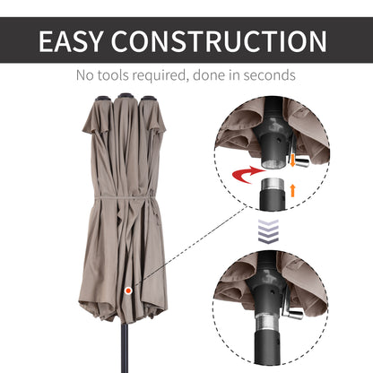 Outsunny 4.6m Garden Parasol Double-Sided Sun Umbrella Patio Market Shelter Canopy Shade with Umbrella Stand, Tan