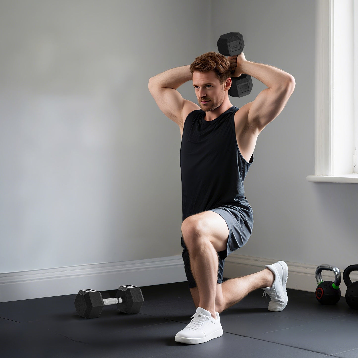 40KG Rubber Hex Dumbbell Portable Hand Weights Dumbbell Home Gym