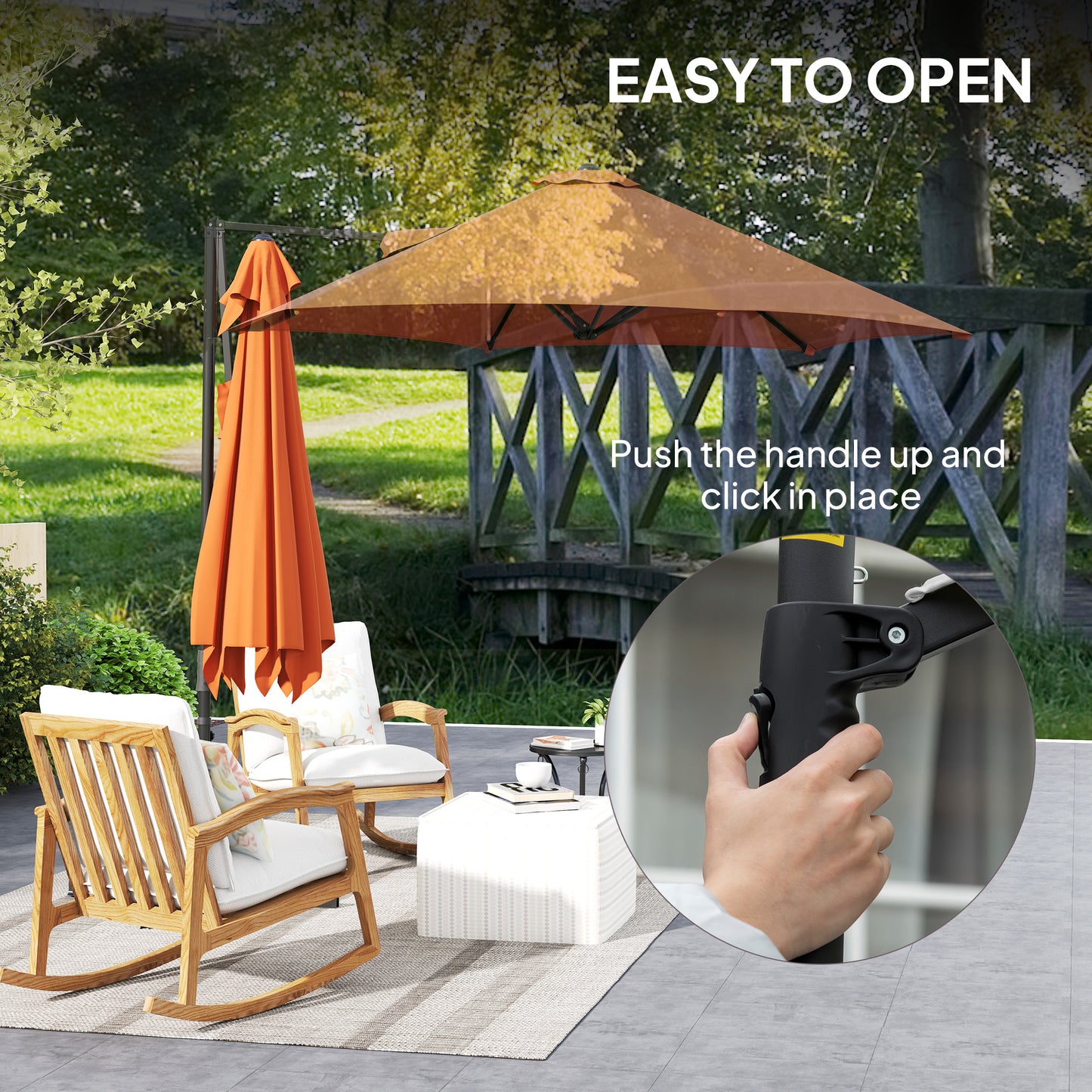 2.5M Garden Cantilever Parasol, Offset Roma Patio Umbrella Hanging Sun Shade Canopy Shelter with 360° Rotation and Cross Base, Orange
