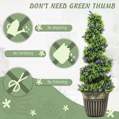 Set of 2 Decorative Artificial Plants, Boxwood Spiral Topiary Tree with Lavender and Pot, Fake Plants for Home Decor, 90cm