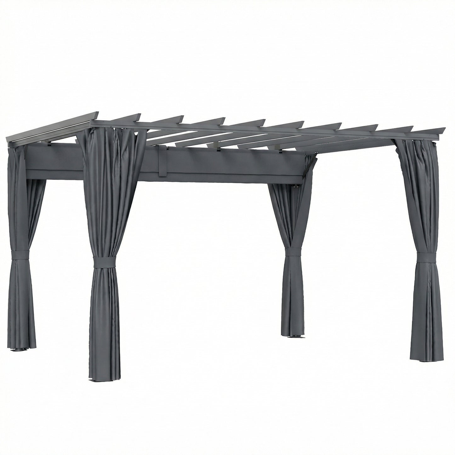 3.6x3m Aluminium Pergola | Retractable Sliding Canopy | Zip Curtains | 7.6cm Columns | Ground Stakes | Dark Grey
