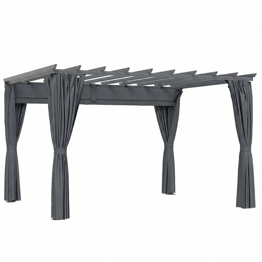 3.6x3m Aluminium Pergola | Retractable Sliding Canopy | Zip Curtains | 7.6cm Columns | Ground Stakes | Dark Grey