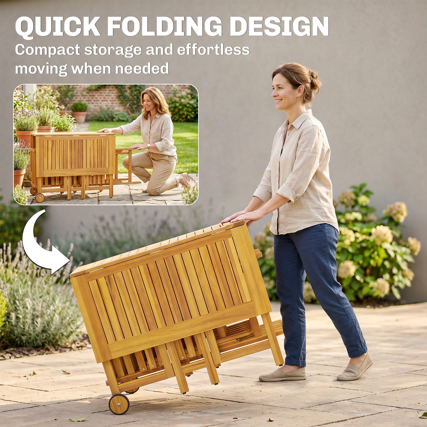 FSC Acacia 7-Piece Garden Dining Set | Extending Table | 6 Folding Chairs | Umbrella Hole | 130cm | Natural Wood