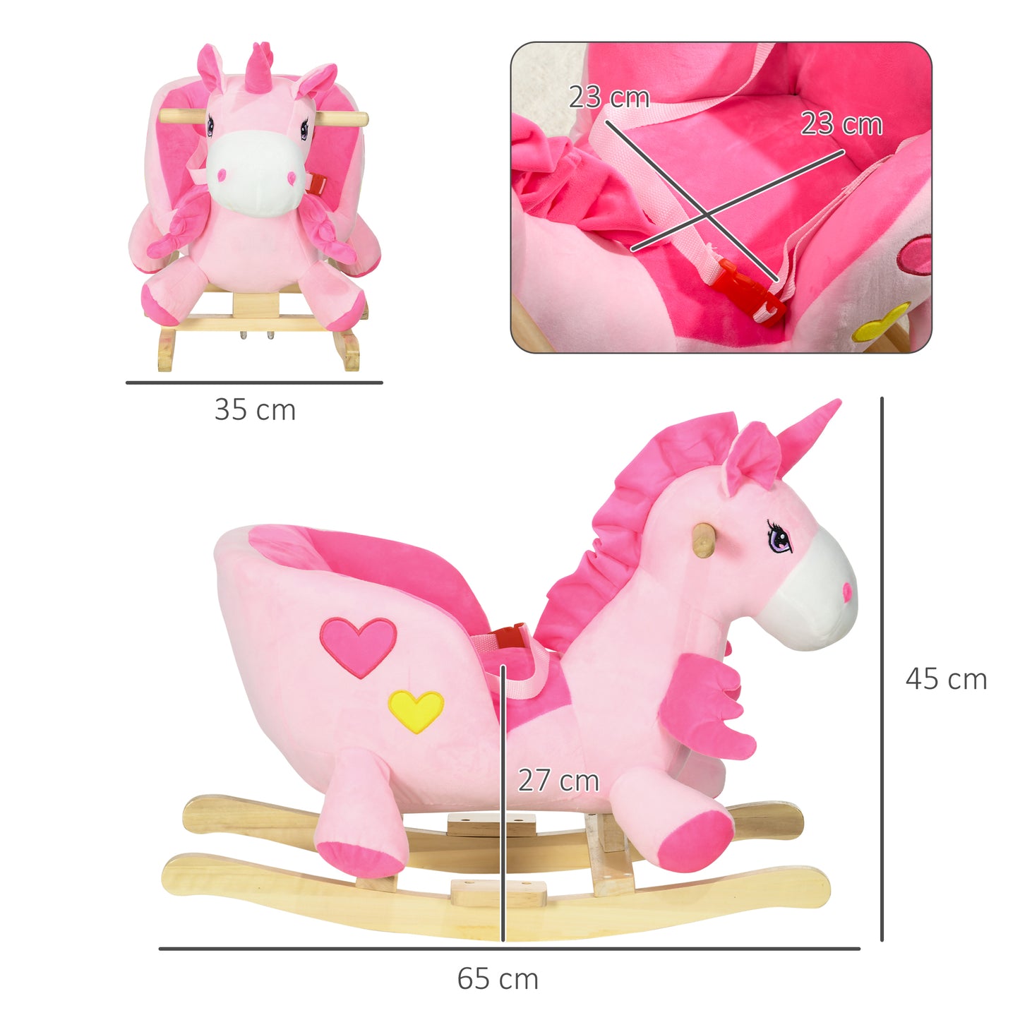 Kids Rocking Horse Ride on Unicorn with Songs, Wooden Base, Seat Belt, for 18-36 Months
