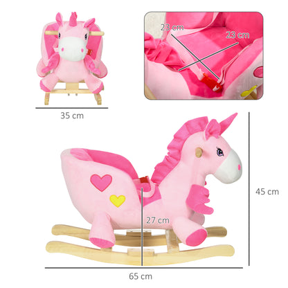 Kids Rocking Horse Ride on Unicorn with Songs, Wooden Base, Seat Belt, for 18-36 Months
