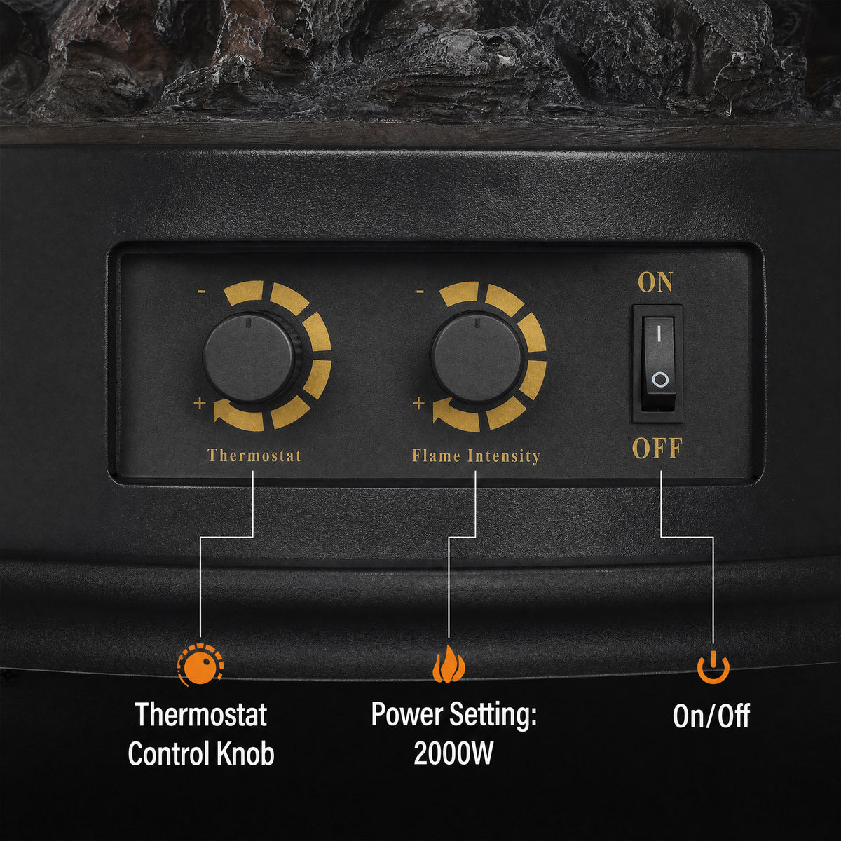 3-Sided Electric Fireplace Stove | Energy Efficiency Rating C | 2000W Freestanding Heater with Independent LED Flame, Adjustable Brightness & 15-30 m² Coverage | Black