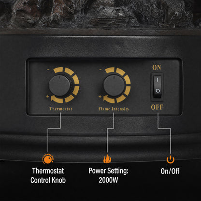 3-Sided Electric Fireplace Stove | Energy Efficiency Rating C | 2000W Freestanding Heater with Independent LED Flame, Adjustable Brightness & 15-30 m² Coverage | Black