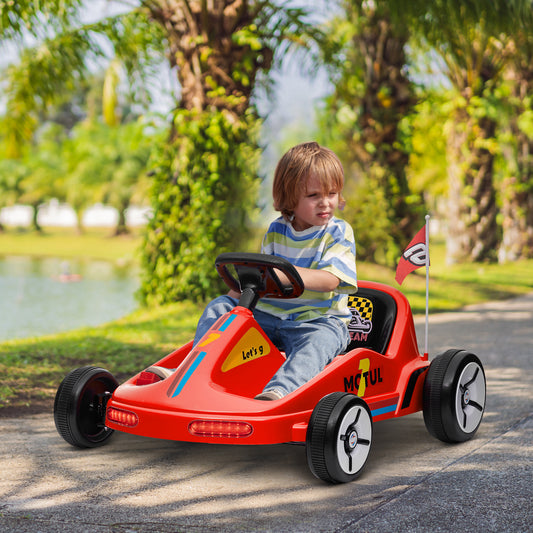 AIYAPLAY 6V Electric Go Kart for Kids with Music, Light, Horn, for 3-5 Years, Red / Blue / Yellow