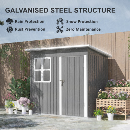 7 x 4ft Storage Shed Galvanised Steel Garden Shed, Metal Shed with Foundation Kit, Window, Lockable Wide Door and Air Vents for Outdoor Patio