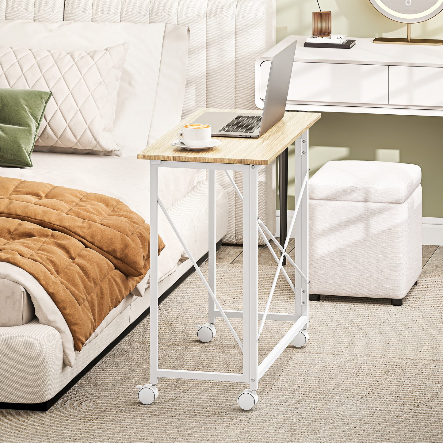 80 cm Folding Desk on Wheels - Natural Tone