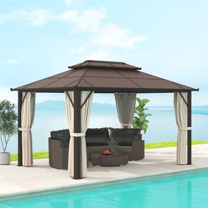 3 x 4m Hardtop Gazebo Canopy with UPF30+ Double Polycarbonate Roof, Aluminium Frame Garden Gazebo Permanent Pavilion, Beige