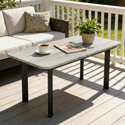 Garden Coffee Table | Slatted Plastic Wood Composite Top | Metal Frame | Adjustable Feet | 50kg | Grey