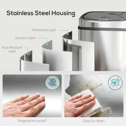 50L Stainless Steel Sensor Bin - Silver Tone