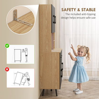 176 cm Kitchen Cupboard with LED Lights - Oak and Black