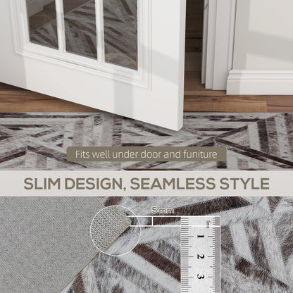 Modern Chenille Area Rug | Faux Leather Patchwork Print | Machine Washable | Non-Slip | Foldable | 230x160cm | Brown | Living Room Bedroom Dining Room Home Office