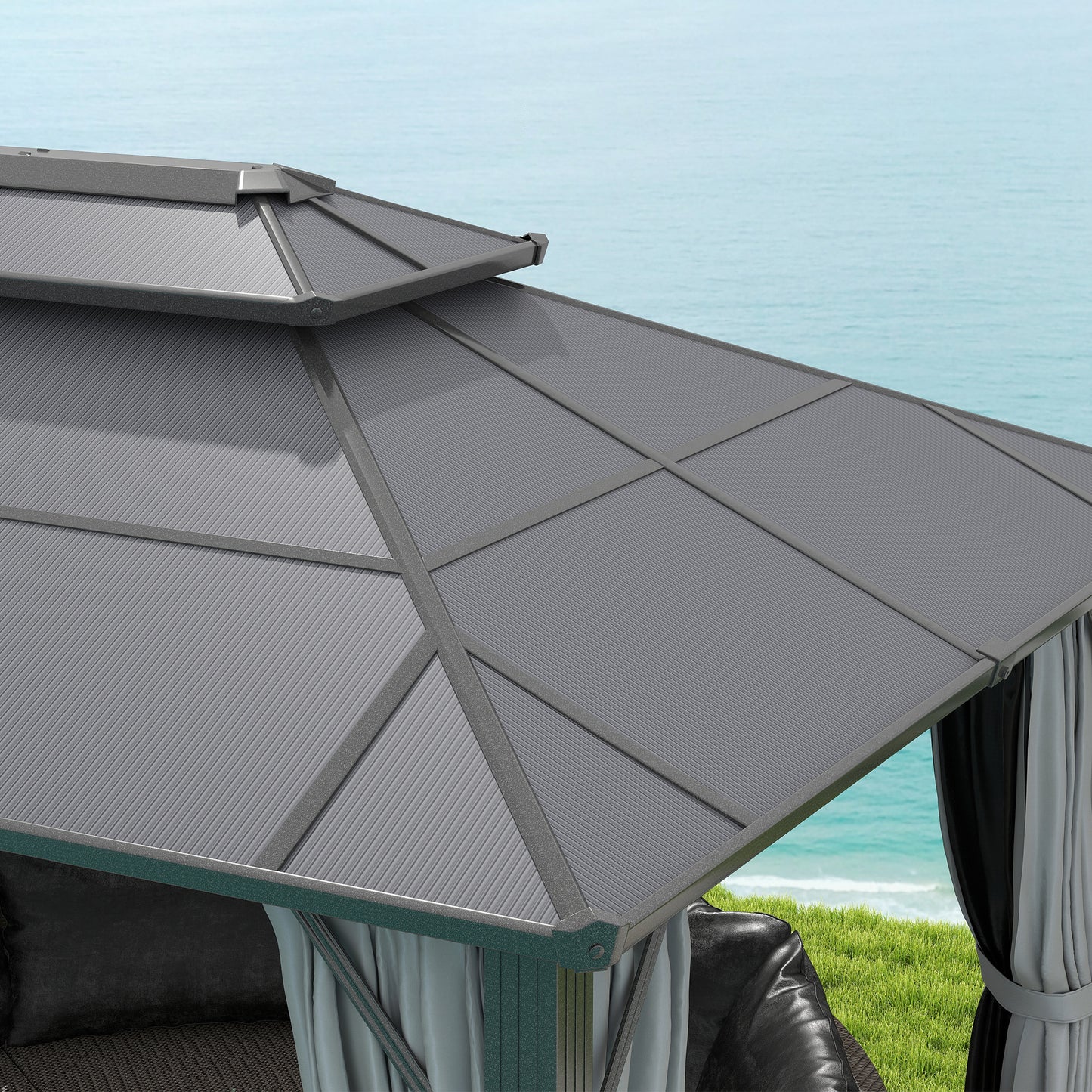 3 x 4m Hardtop Gazebo Canopy with UPF30+ Double Polycarbonate Roof, Aluminium Frame Garden Gazebo Permanent Pavilion, Grey