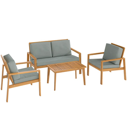 Outsunny 4-Piece Acacia Wooden Garden Furniture Set with Cushions - Teak