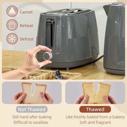 Kettle and Toaster Set, 1.7L 3000W Fast Boil Kettle & 2 Slice Toaster Kitchen Set with 7 Level Browning Controls, Defrost, Reheat, Boil, Grey