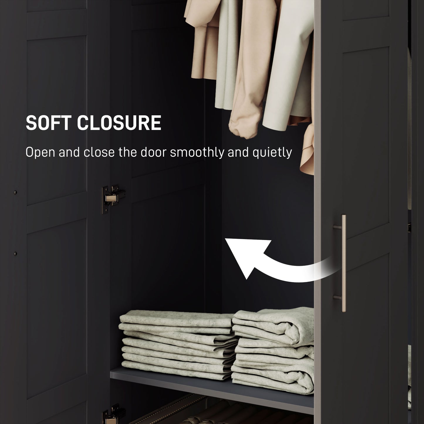 Double Paneled Door Wardrobe, with Shelves - Black