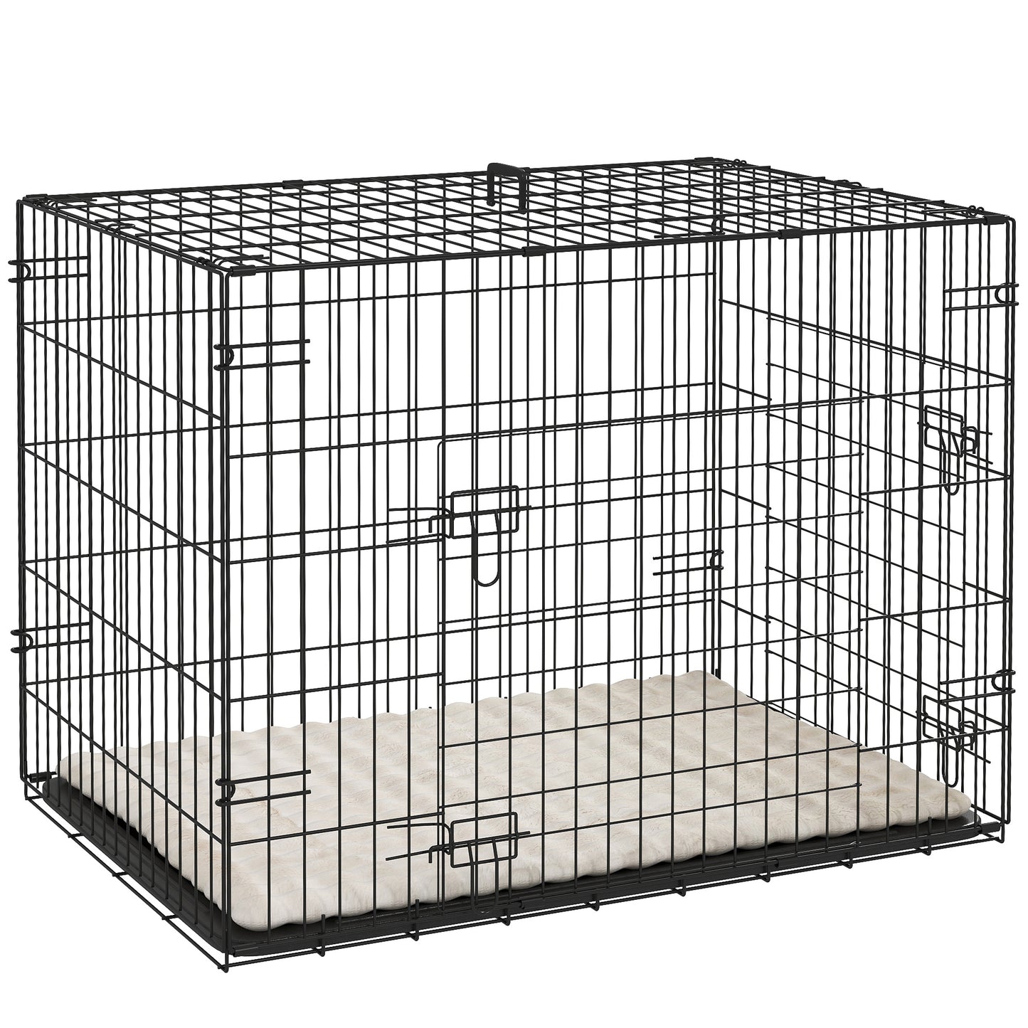 Foldable Dog Crate S | 2 Doors | Soft Washable Cushion | Removable ABS Tray | Small Dogs up to 10kg | 76 x 53 x 60cm | Black