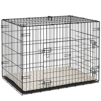 Foldable Dog Crate S | 2 Doors | Soft Washable Cushion | Removable ABS Tray | Small Dogs up to 10kg | 76 x 53 x 60cm | Black