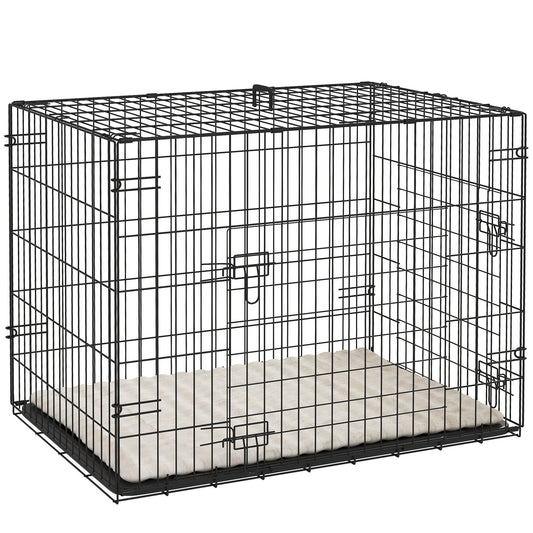 Foldable Dog Crate S | 2 Doors | Soft Washable Cushion | Removable ABS Tray | Small Dogs up to 10kg | 76 x 53 x 60cm | Black