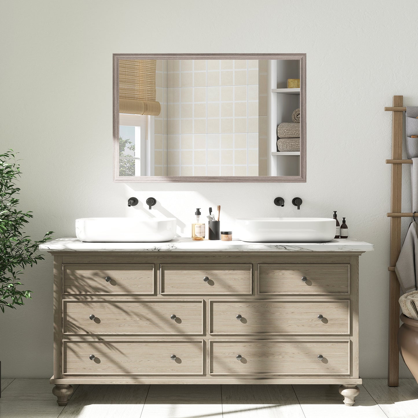 Rectangle Wall Mirror | Grey Wood Effect Frame | 50 x 70 cm