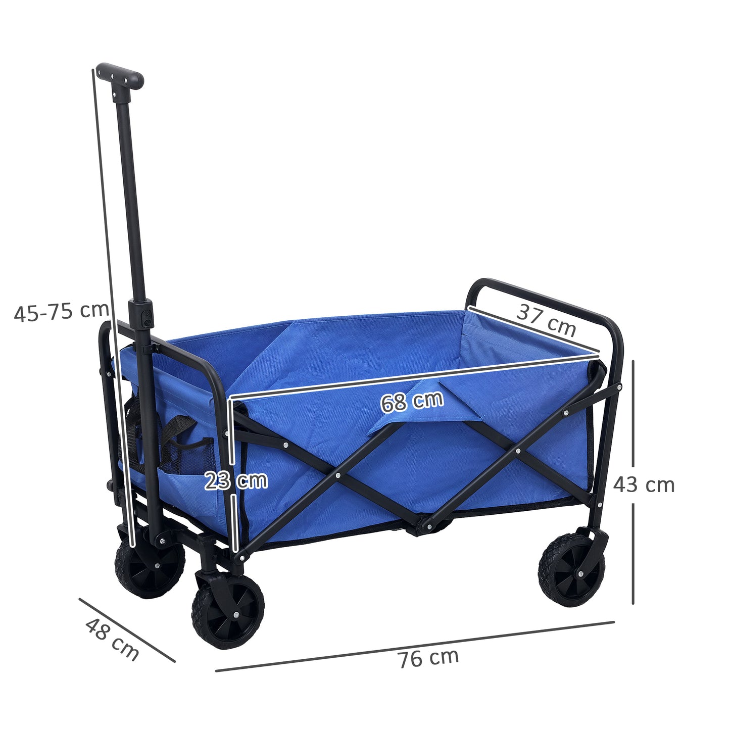 62L Festival Trolley on Wheels, Garden Folding Trolley Cart, 120kg Heavy Duty Collapsible Folding Wagon with Adjustable Handle and Carrying Bag for Beach, Camping, Festival, Blue