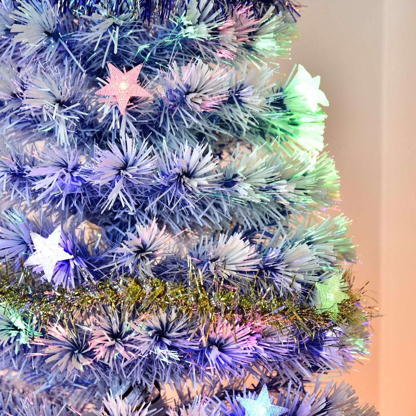 Artificial Fibre Optic Christmas Tree Seasonal Decoration w/ 20 LED Lights Pre-Lit Easy Store White Blue 5FT