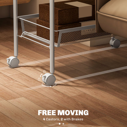 Five-Steel Mesh Basket Storage Trolley, with Wheels - White