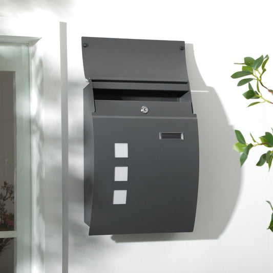 Wall Mounted Letter Box, Weatherproof Post Box For Outside Wall, Modern Mailbox with 2 Keys and Nameplate, Anthracite Grey
