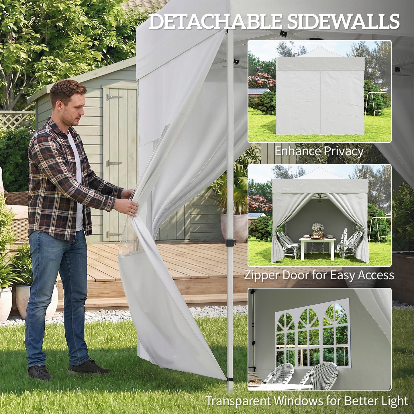 3x3m Heavy-Duty Peak-Top Pop-Up Gazebo | 420D UPF50+ Oxford Fabric | 4 Removable Sidewalls | Zipper Door & Windows | 3-Height Adjustment | 8 Drainage Holes | 4 Sandbags, 4 Guy Ropes & 8 Stakes | Wheeled Carry Bag | Silver Grey