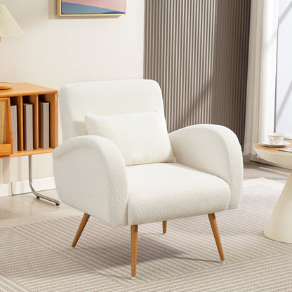 Teddy Fleece Accent Chair | High-Resilience Foam | Removable Lumbar Pillow | Metal Legs | 120kg | Cream White