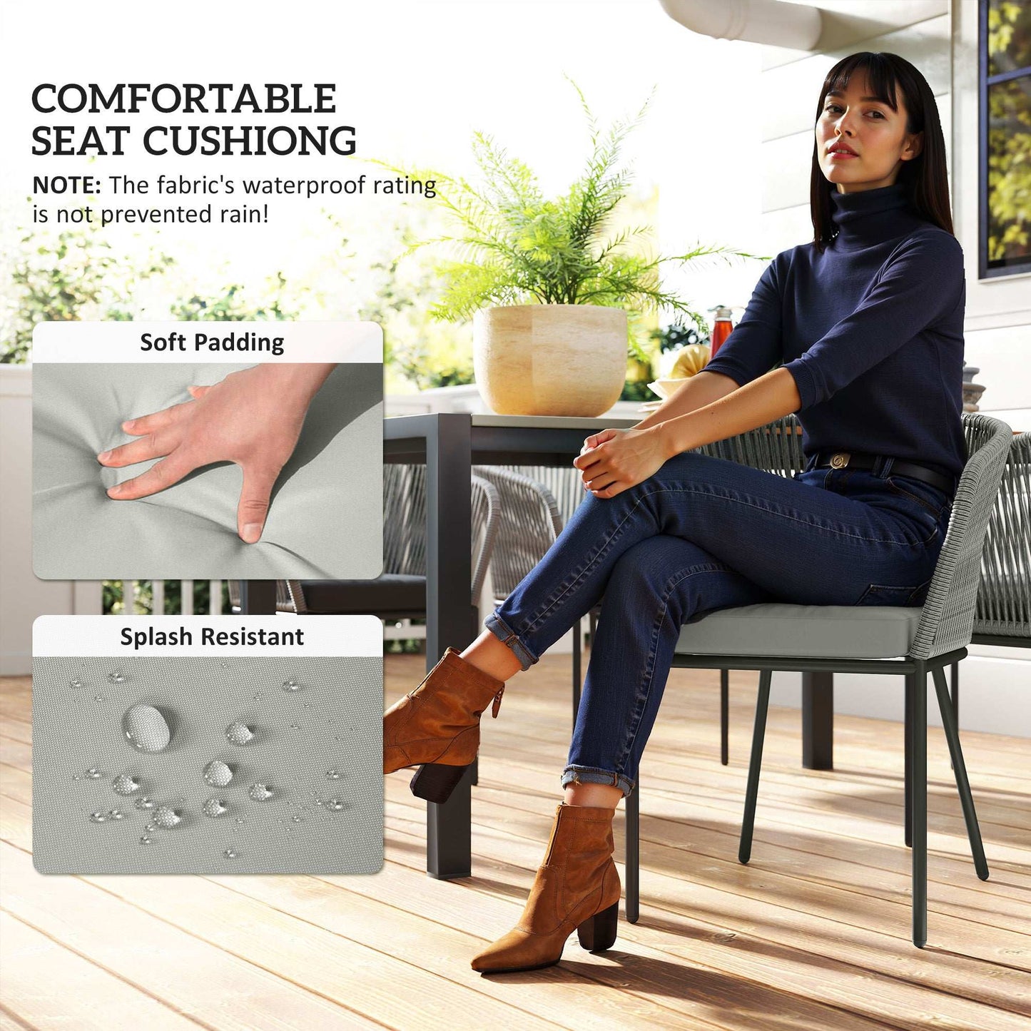 Rattan Dining 6 Seater Garden Furniture Set W/ Acacia Wood Top Rectangle Table, 6 Chairs for Outdoor, Patio, Conservatory, Grey